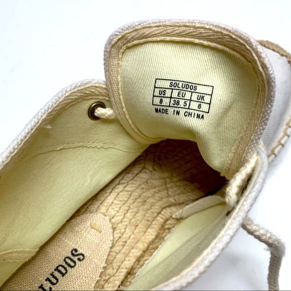 SOLUDOS Canvas Espadrille Lace Up Sneakers White Hi-Top Size 8 - Picture 8 of 9